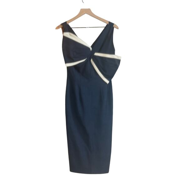 Mr. Blackwell Design Vintage 1950’s/60’s Raw Silk Navy White Dress RARE Size 4 - Picture 2 of 13